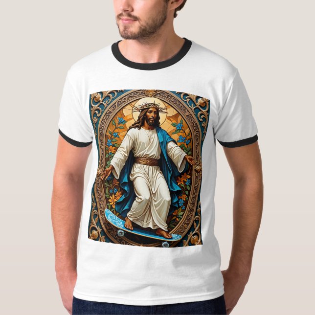 Holy Skateboard Jesus Ornate Icon Style Tee (Front)