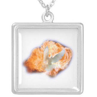Holy Spirit as Flame and Dove Silver Plated Necklace
