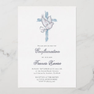 Holy Spirit blue cross Confirmation Foil Invitation