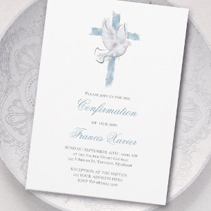 Holy Spirit blue cross Confirmation Invitation