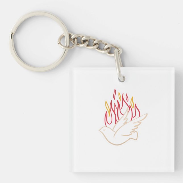Holy Spirit -  Dove and Flames Illustration   Keychain (Front)