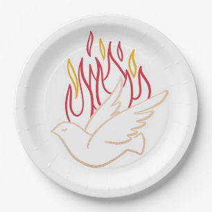 Holy Spirit - Dove and Flames Illustration Paper Plates