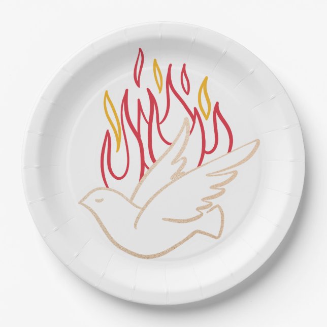 Holy Spirit -  Dove and Flames Illustration  Paper Plates (Front)