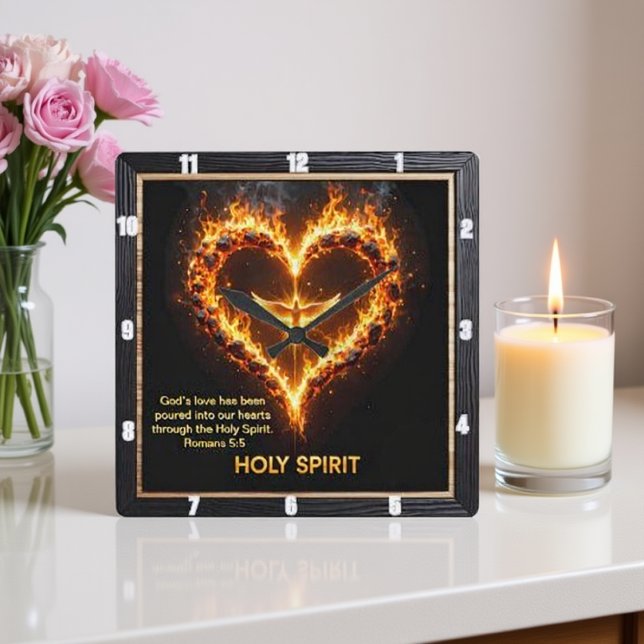 Holy Spirit Dove Flaming Heart Romans 5:5 Square Wall Clock (Creator Uploaded)