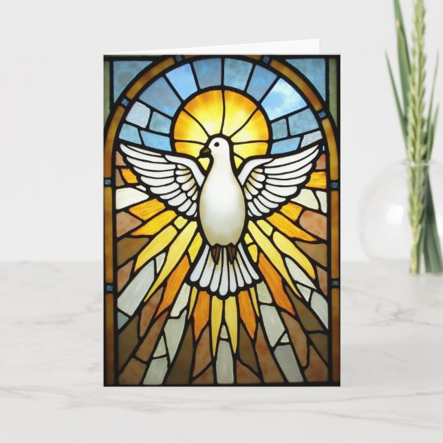 Holy Spirit Dove Stained Glass Card (Front)