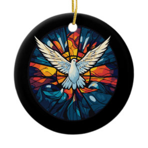 Holy Spirit Dove Stained Glass style Ceramic Ornament