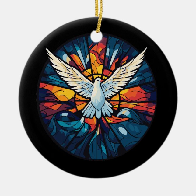 Holy Spirit Dove Stained Glass style Confirmation Ceramic Ornament (Front)