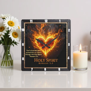 Holy Spirit Glowing Flaming Heart Love Romans 5:5 Square Wall Clock