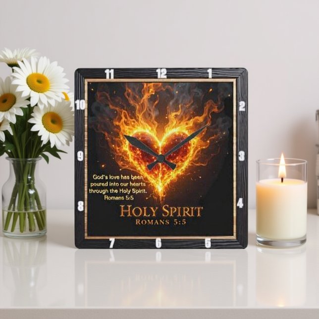 Holy Spirit Glowing Flaming Heart Love Romans 5:5 Square Wall Clock (Creator Uploaded)