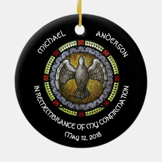 Holy Spirit Stained Glass Confirmation RCIA Ceramic Ornament (Back)