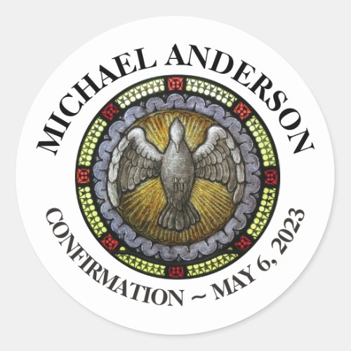 Holy Spirit Stained Glass Confirmation RCIA Classic Round Sticker