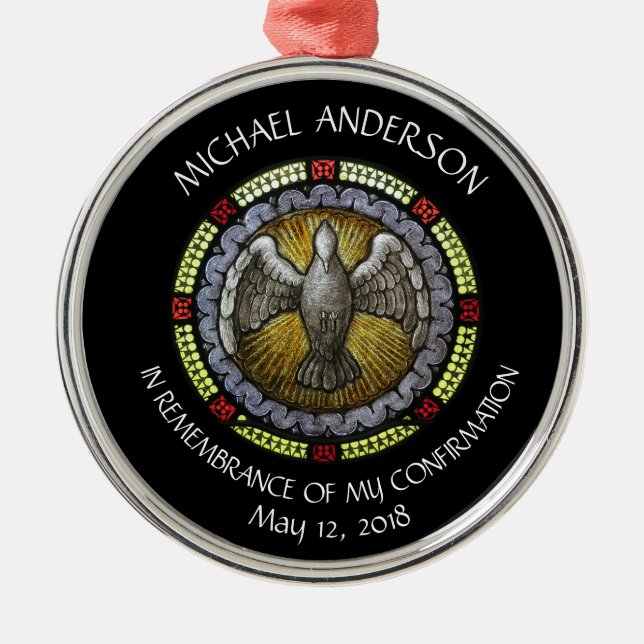 Holy Spirit Stained Glass Confirmation RCIA Metal Ornament (Front)