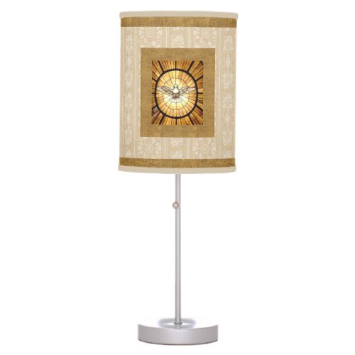 Holy Spirit Stained Glass Damask Gold  Table Lamp
