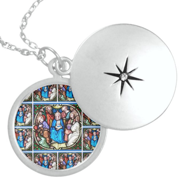 Holy Spirit Stained Glass Virgin Mary Confirmation Locket Necklace (Front)