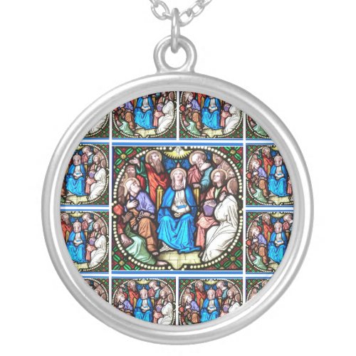 Holy Spirit Stained Glass Virgin Mary Confirmation Silver Plated Necklace