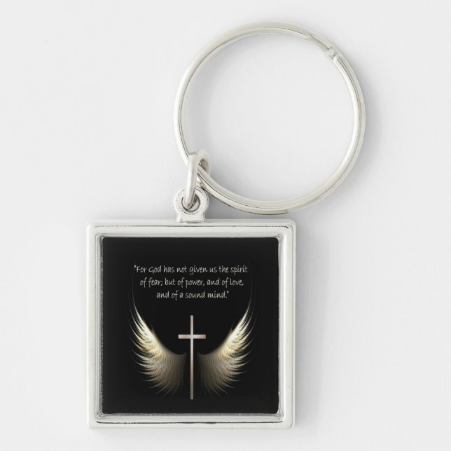 Holy Spirit Wings with Cross and Scripture Keychain (Front)