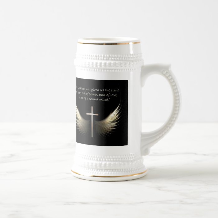 Holy Spirit Wings with Cross and Scripture Stein Coffee Mug