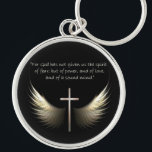 Holy Spirit Wings with Cross and Scripture Verse Keychain<br><div class="desc">Christian Cross and Holy Spirit with Scripture verse. 2 Timothy 1:7: "For God has not given us the spirit of fear; but of power, and of love, and of a sound mind." Cross represents the death and resurrection of Jesus Christ, and the wings symbolize the Holy Spirit, often represented in...</div>