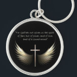 Holy Spirit Wings with Cross and Scripture Verse Keychain<br><div class="desc">Christian Cross and Holy Spirit with Scripture verse. 2 Timothy 1:7: "For God has not given us the spirit of fear; but of power, and of love, and of a sound mind." Cross represents the death and resurrection of Jesus Christ, and the wings symbolize the Holy Spirit, often represented in...</div>
