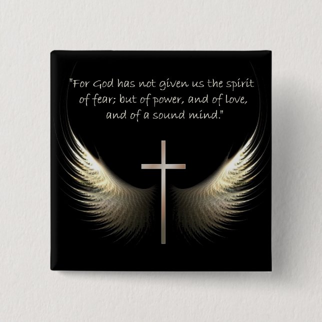 Holy Spirit Wings with Cross and Scripture Verse Pinback Button (Front)