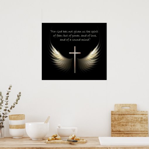 Holy Spirit Wings with Cross and Scripture Verse Poster | Zazzle