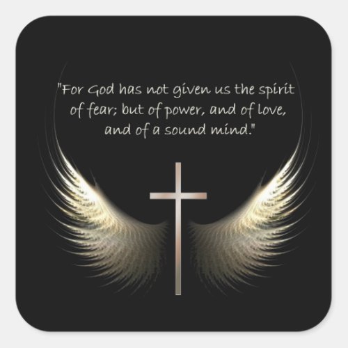 Holy Spirit Wings with Cross and Scripture Verse Square Sticker