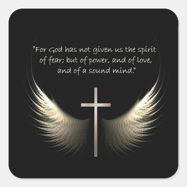 Holy Spirit Wings with Cross and Scripture Verse Square Sticker (Front)