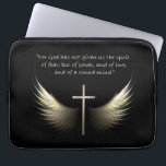 Holy Spirit with Christian Cross and Scripture Laptop Sleeve<br><div class="desc">2 Timothy 1:7,  says "For God hath not given us the spirit of fear; but of power,  and of love,  and of a sound mind."  Christian cross with Holy Spirit depicted by a set of wings (representing a dove),  in gold on black. Religious designs of faith for your electronics.</div>