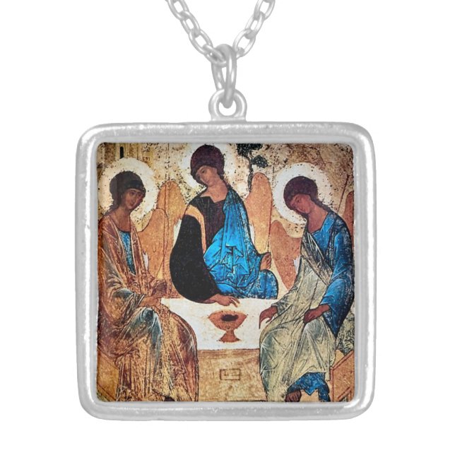 Holy Trinity by Andrei Rublev Silver Plated Necklace (Front)