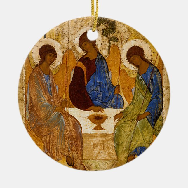 Holy Trinity Icon Rublev Byzantine Catholic Gift Ceramic Ornament (Front)
