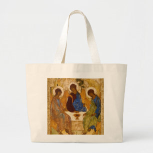 Holy Trinity Icon Rublev Byzantine Catholic Gift L Large Tote Bag