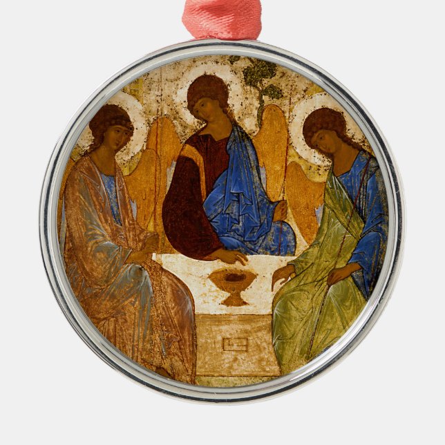 Holy Trinity Icon Rublev Byzantine Catholic Gift Metal Ornament (Front)