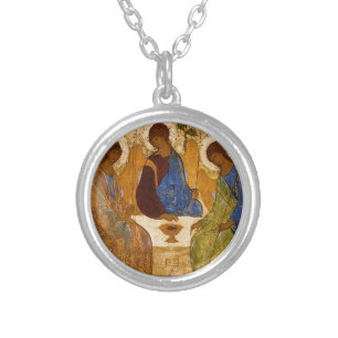 Holy Trinity Icon Rublev  Silver Plated Necklace