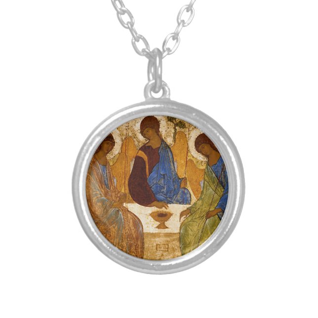 Holy Trinity Icon Rublev  Silver Plated Necklace (Front)