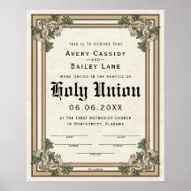 "Holy Union" Antique Scroll Wedding Certificate