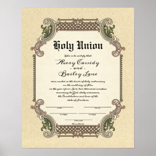 Holy Union Trellis Wedding Certificate Poster