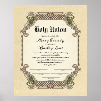 Holy Union Trellis Wedding Certificate Poster