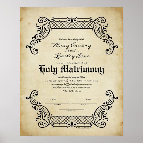 Holy Union Trellis Wedding Certificate Poster