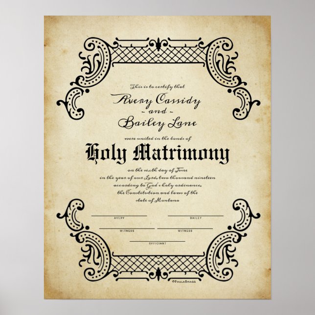 Holy Union Trellis Wedding Certificate Poster (Front)
