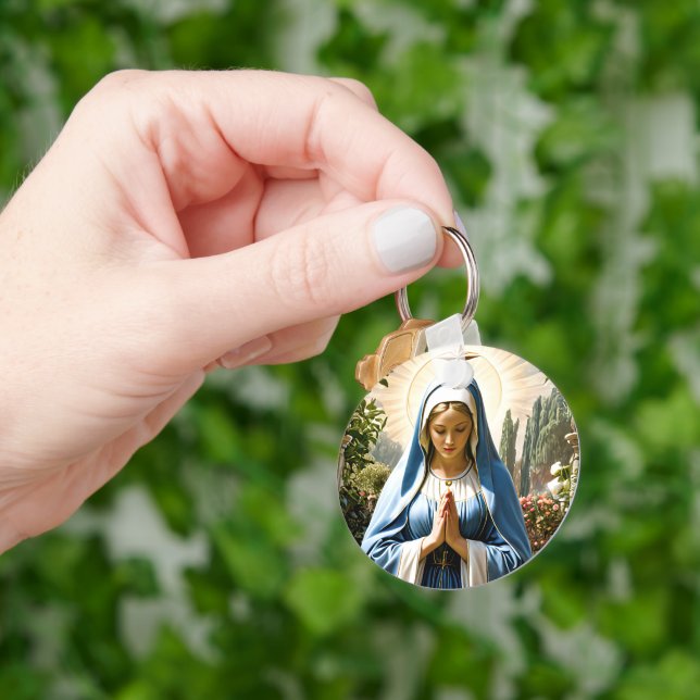 Holy Virgin Mary Praying at Garden #2 Keychain (Hand)