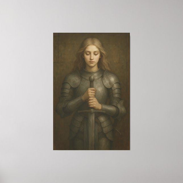 Holy Warrior Maiden – Sacred Silver Armor Guardian Canvas Print (Front)