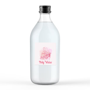 Holy Water Pink Floral Virgin Mary Jesus Label
