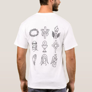 Holy Week Icons: Jesus, Mary, Cross, and Prayers T-Shirt