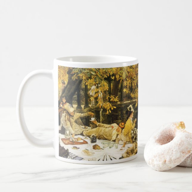 Holyday, the Picnic by James Tissot, Victorian Art Coffee Mug (With Donut)