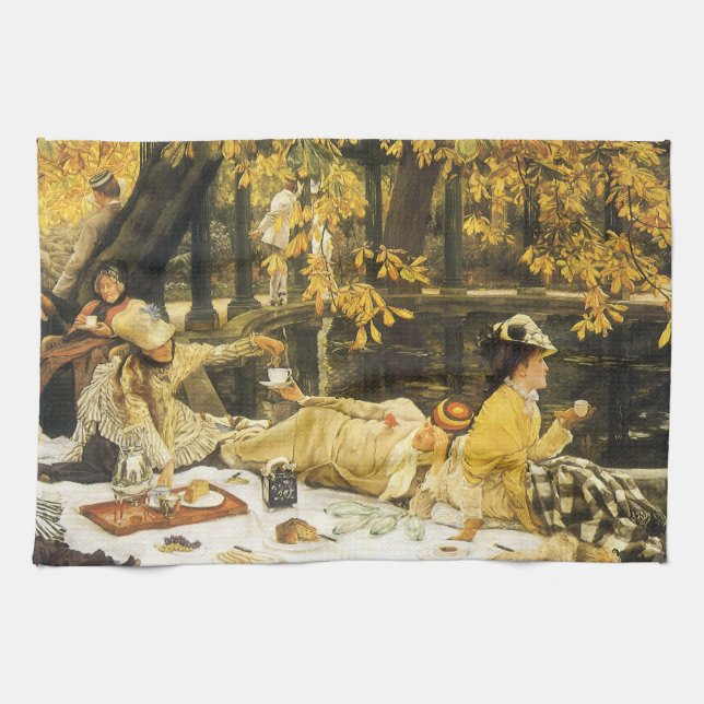 Holyday, the Picnic by James Tissot, Victorian Art Kitchen Towel (Horizontal)