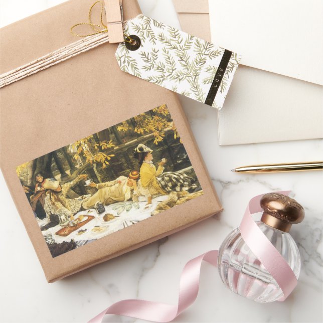 Holyday, the Picnic by James Tissot, Victorian Art Rectangular Sticker (Gifting)