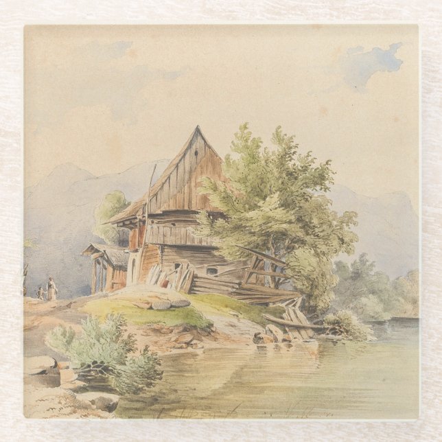 Holzhütte am See – Carl Lafite Glass Coaster (Front)