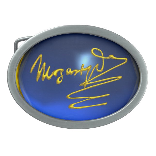 HOMAGE TO MOZART ,Blue Sapphire Gemstone Oval Belt Buckle (Front)