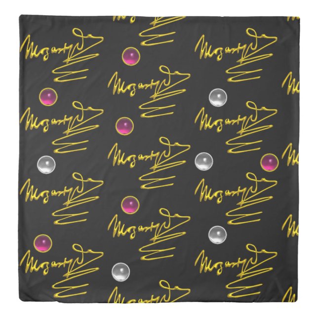 HOMAGE TO MOZART Gold Signature Of Composer Black Duvet Cover (Front)