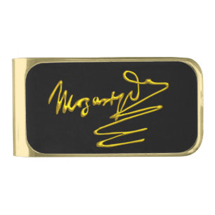 HOMAGE TO MOZART Gold Signature Of Composer Black Finish Money Clip